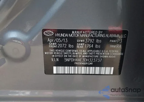 2013 Hyundai Elantra Gls from USA, damaged, VIN 5NPDH4AE3DH323737
